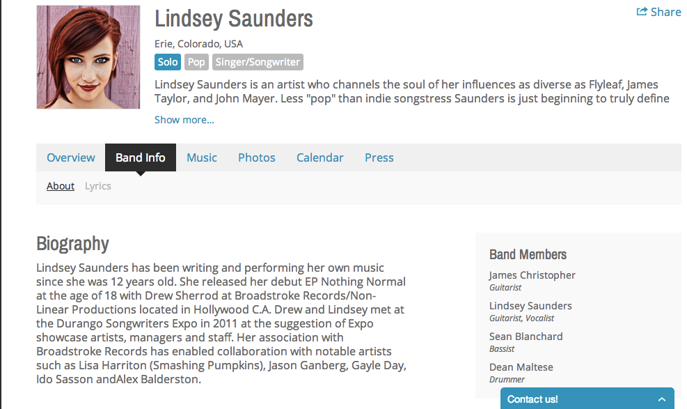 Lindsey Saunders Biography EPK